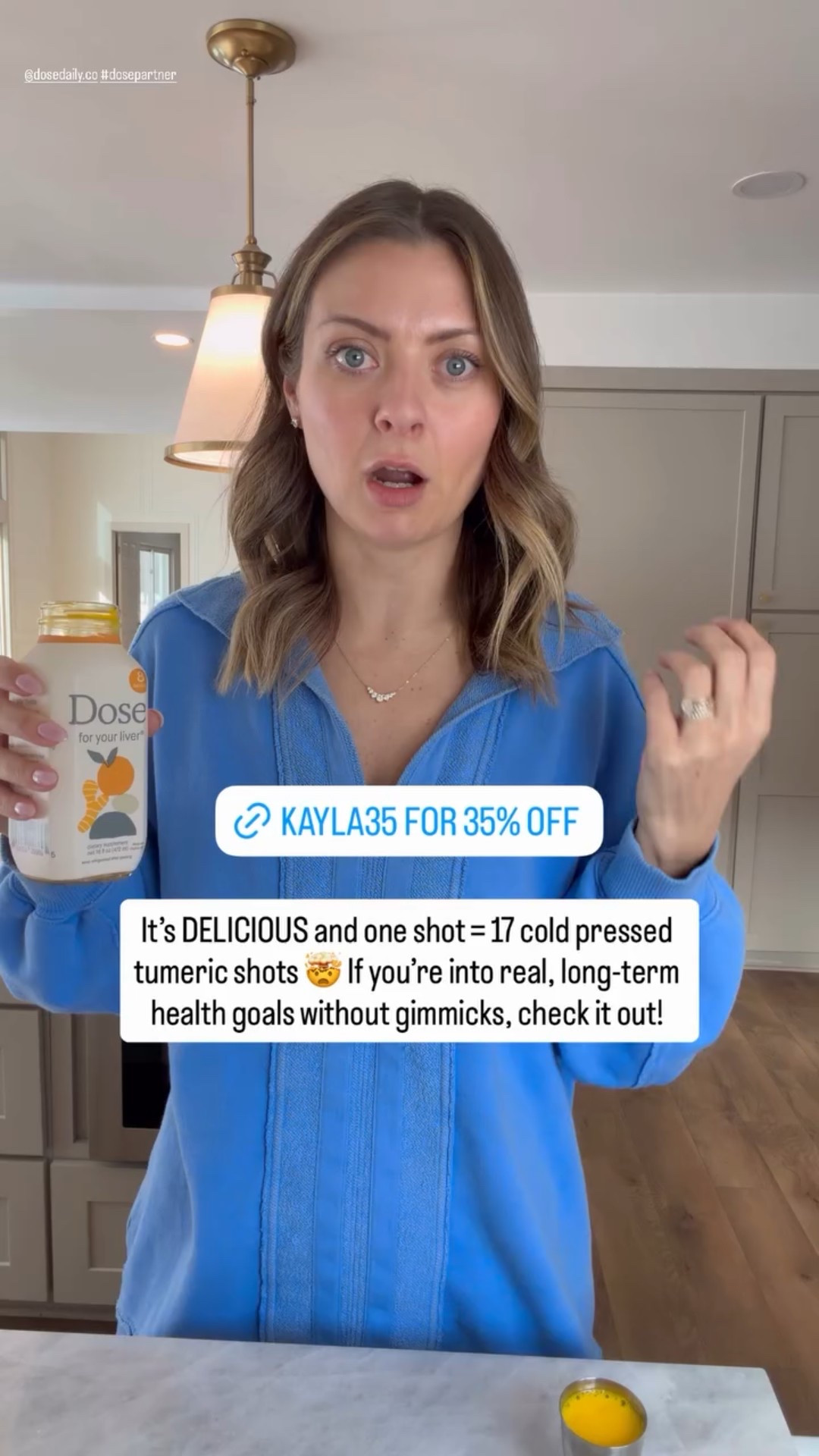 @dosedaily.co #dosepartner It’s DELICIOUS and one shot = 17 cold pressed tumeric shots 🤯 If you’re into real, long-term health goals without gimmicks, check it out!

#LTKmomlife #LTKdayinmylife #LTKselfcare