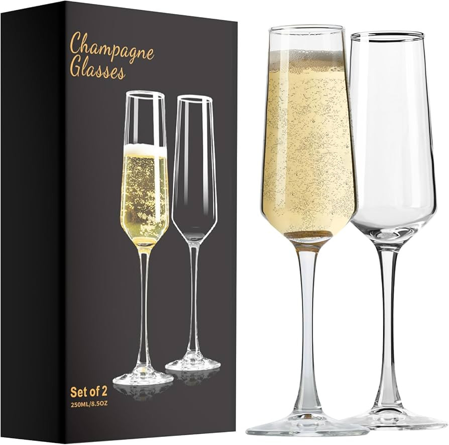PARACITY Champagne Flutes, Champagne Glasses Set of 2, Elegant 8.5oz Glass Champagne Flutes, Gift... | Amazon (US)