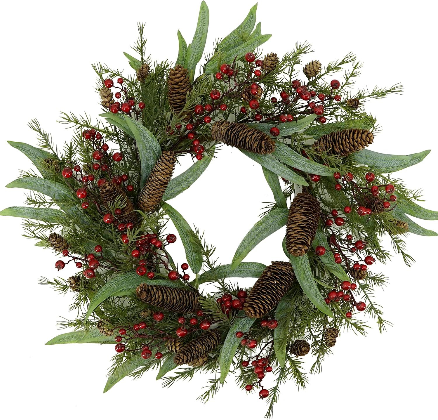 AMF0RESJ Artificial Christmas Wreath Winter Wreath with Big pinecones,Pine Needles, Red Berry for... | Amazon (US)