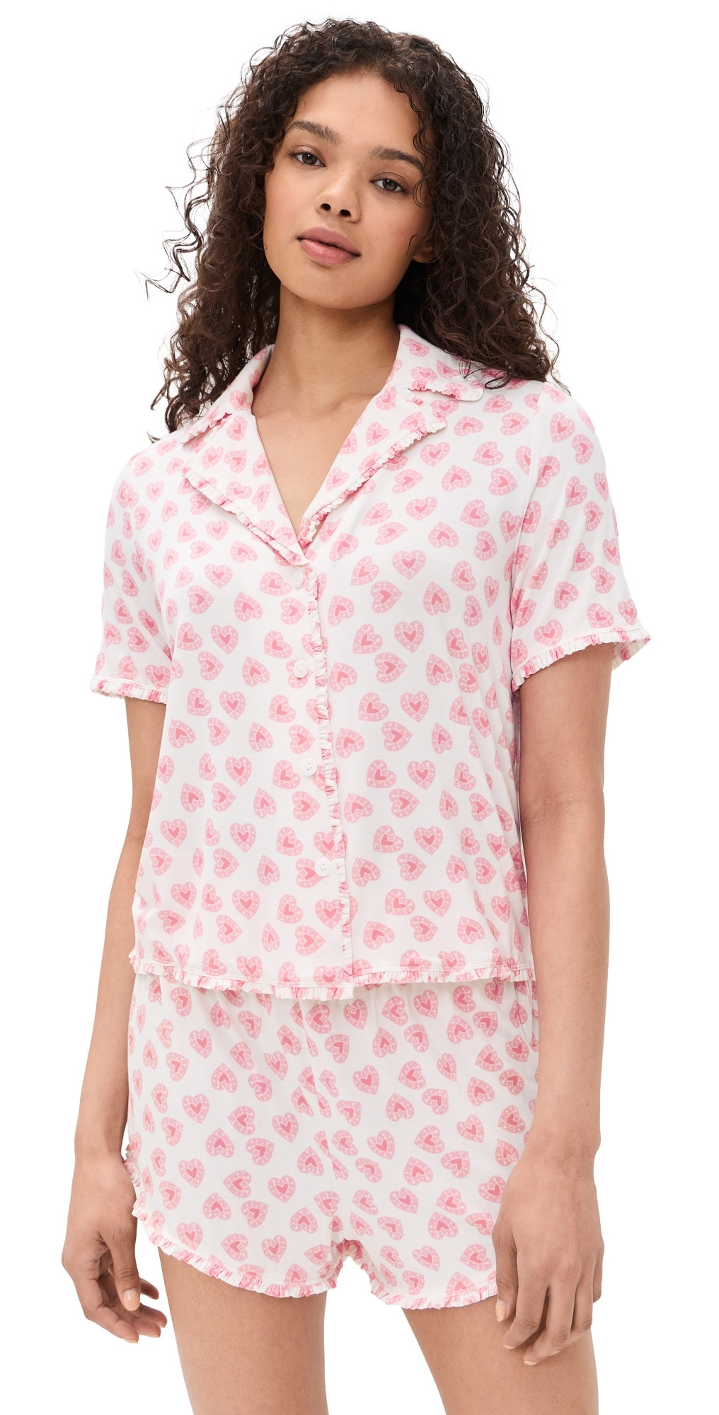 Hill House Home The Paige Pajama Set Doily Heart/Pink XXXXL | Shopbop