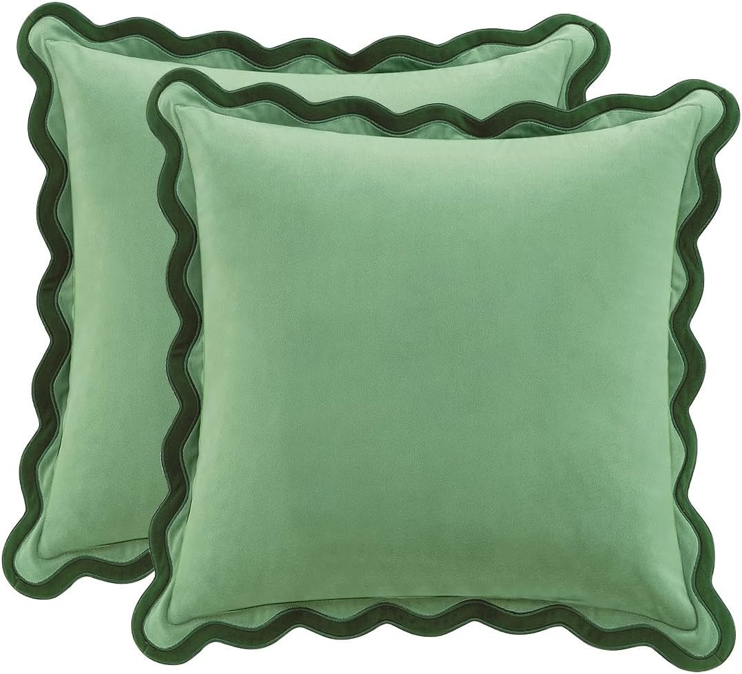 MONDAY MOOSE Decorative Throw Pillow Covers Cushion Cases, Set of 2 Soft Velvet Scalloped Wavy Ed... | Amazon (US)