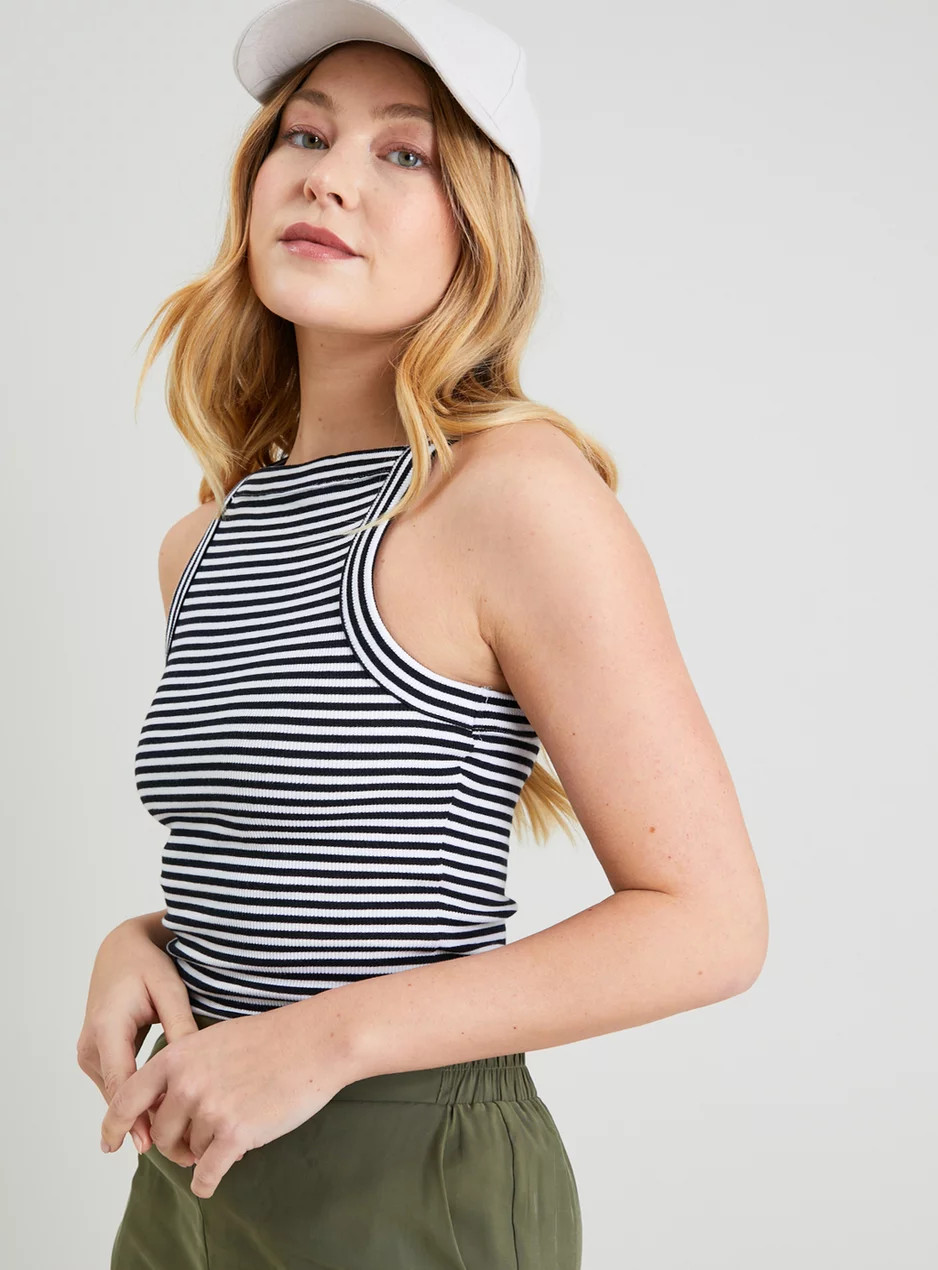 Mono Stripe Square Neck Ribbed Vest Top | Tu Clothing