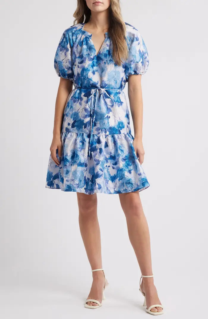 Julia Jordan Floral Puff Sleeve Crinkle Minidress | Nordstrom | Nordstrom