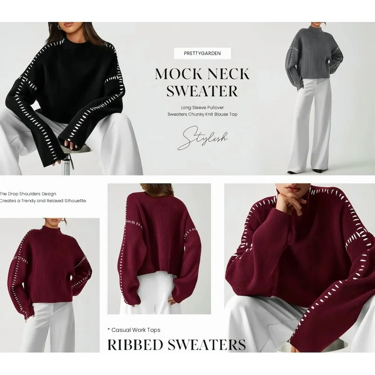 PRETTYGARDEN Women's Chunky Knit Sweaters Fall Long Sleeve Mock Neck Oversized Pullover Tops Wint... | Walmart (US)