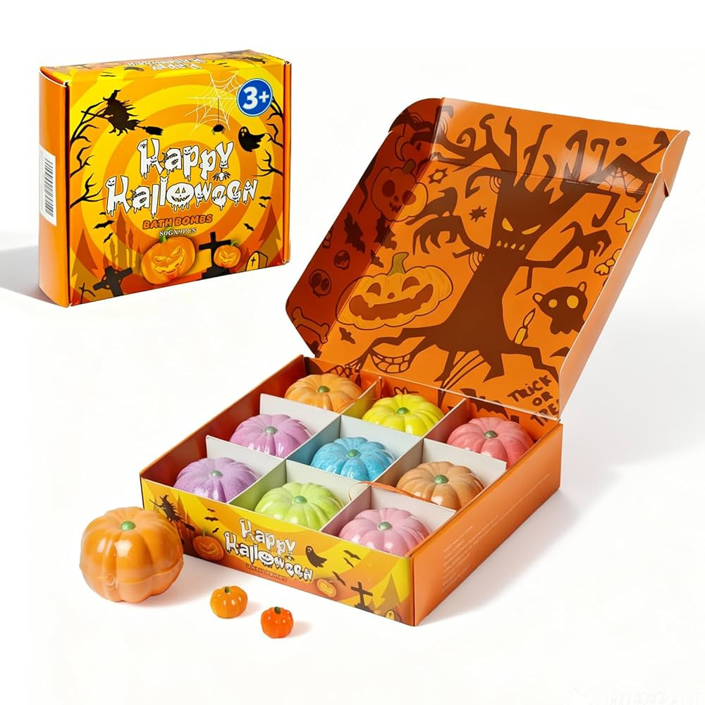 Halloween Bath Bombs for Kids Gifts: 9 Pcs Pumpkin Bath Bomb with Toys Inside Surprise Spider Lig... | Amazon (US)