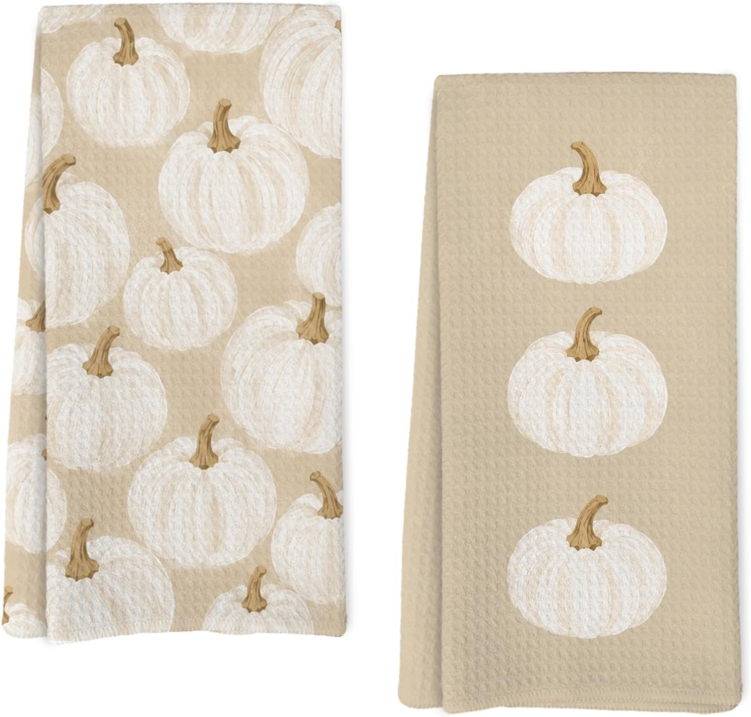Fall White Pumpkin Kitchen Towels Set of 2, Neutral Fall Tea Towel | Amazon (US)