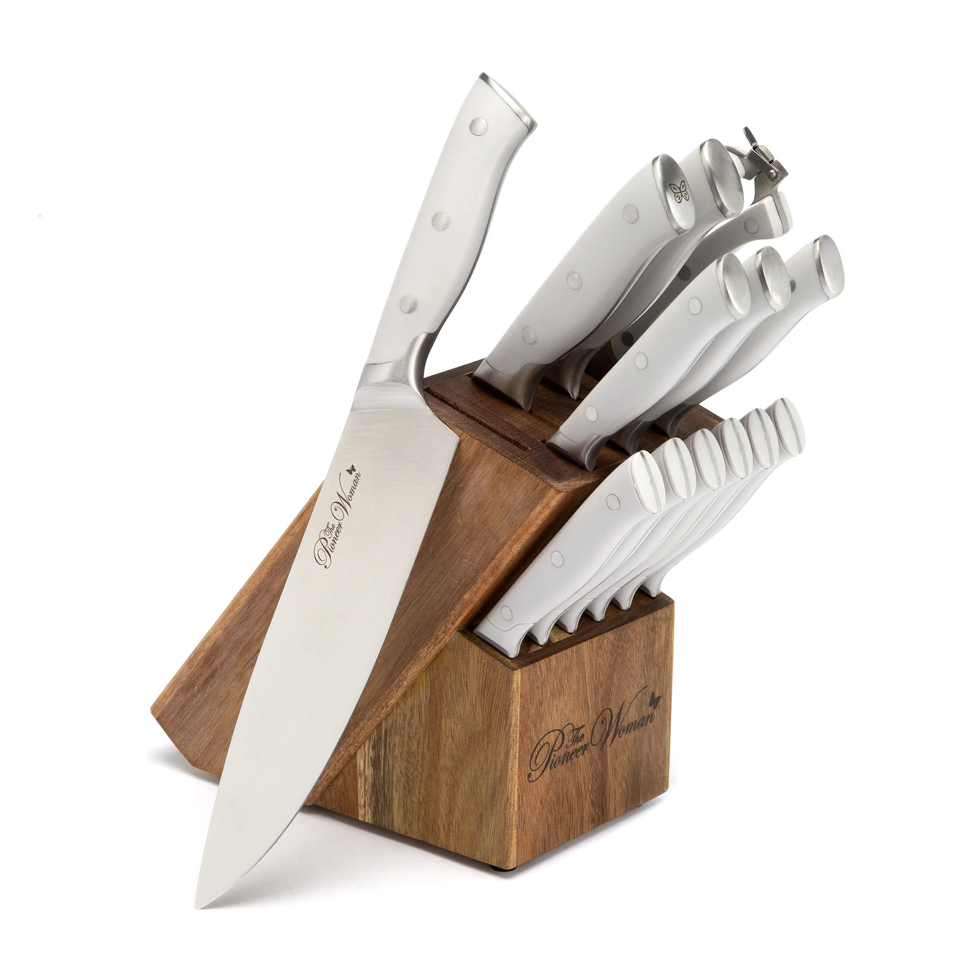 The Pioneer Woman Pioneer Signature 14-Piece Stainless Steel Knife Block Set, Gray | Walmart (US)
