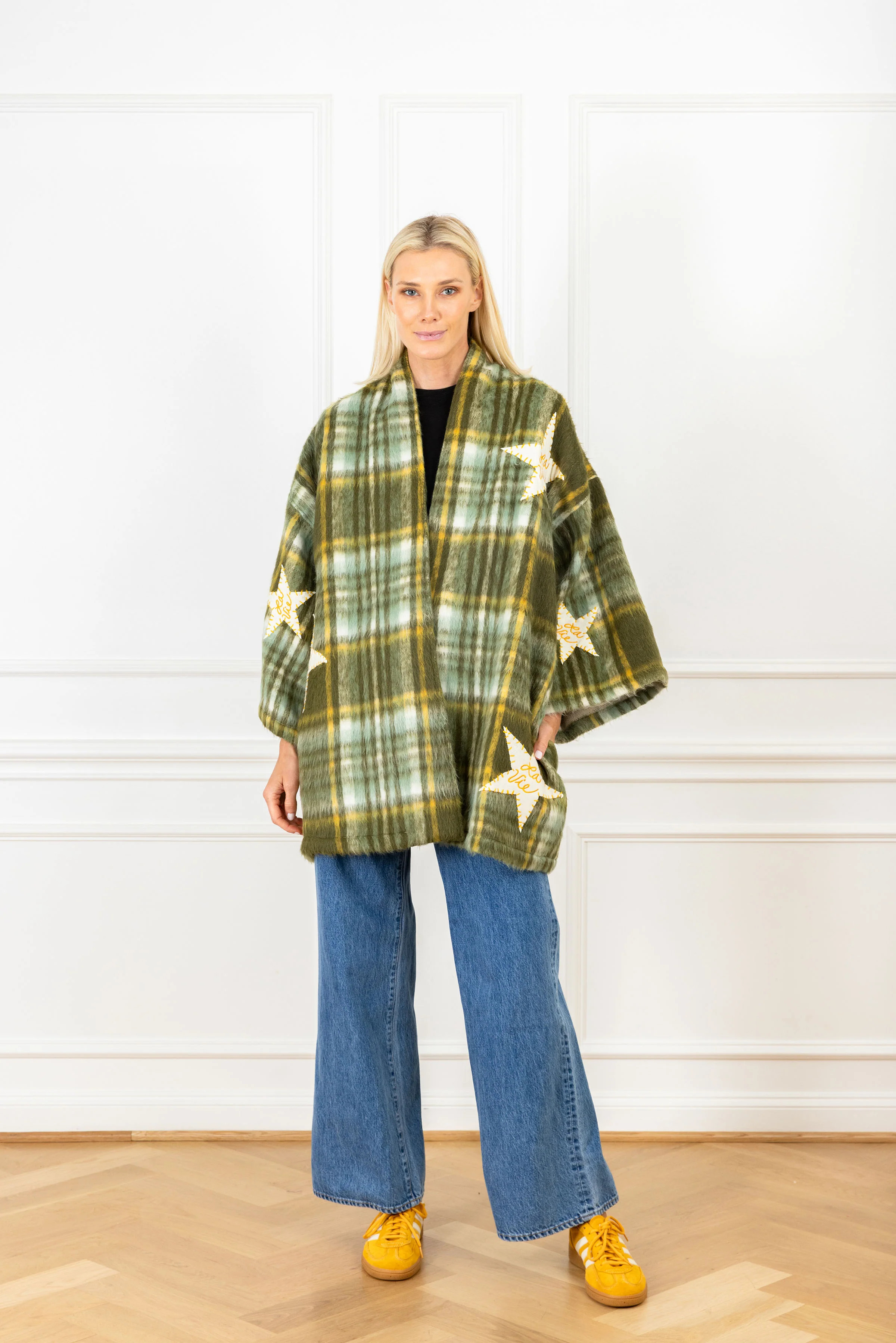 Olive Plaid Patch Mini Duster | La Vie Style House