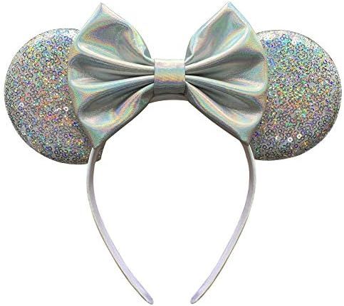 YanJie Mouse Ears Bow Headbands, Glitter Party Silver Iridescent Princess Decoration Cosplay Cost... | Amazon (US)