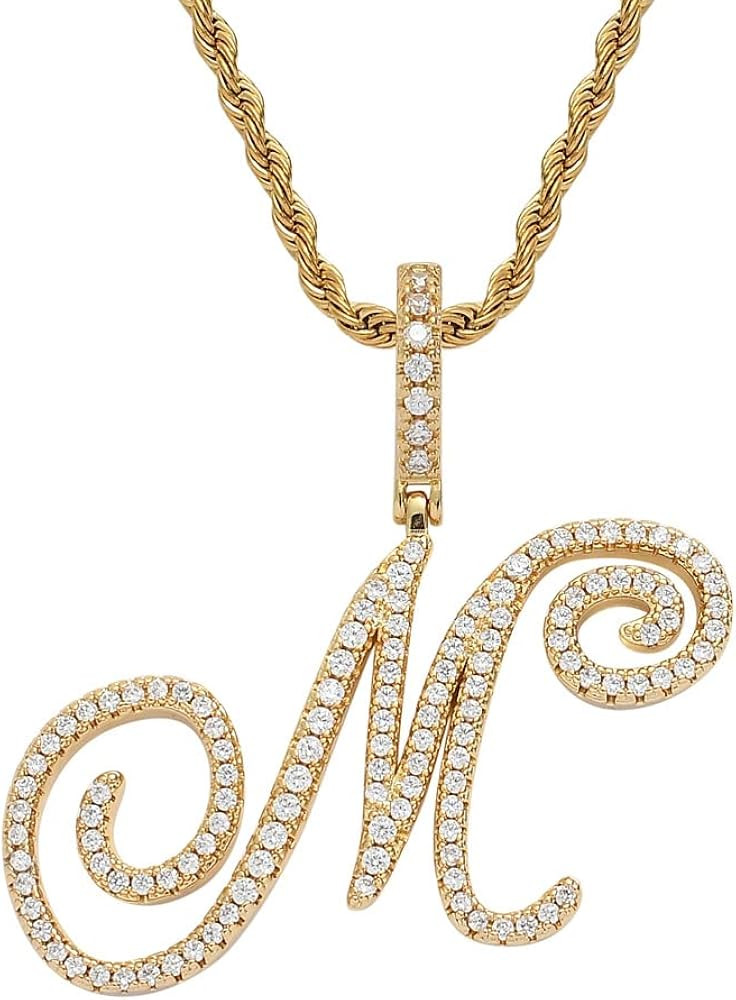 Initial Letter Necklace Gold Plated Women/Men Iced Out Initial Letter Pendant Necklace with 24" R... | Amazon (US)