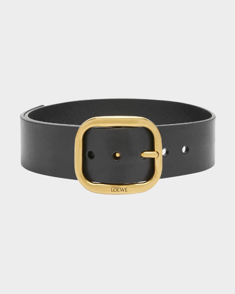 Loewe Curved Buckle Leather Belt | Neiman Marcus