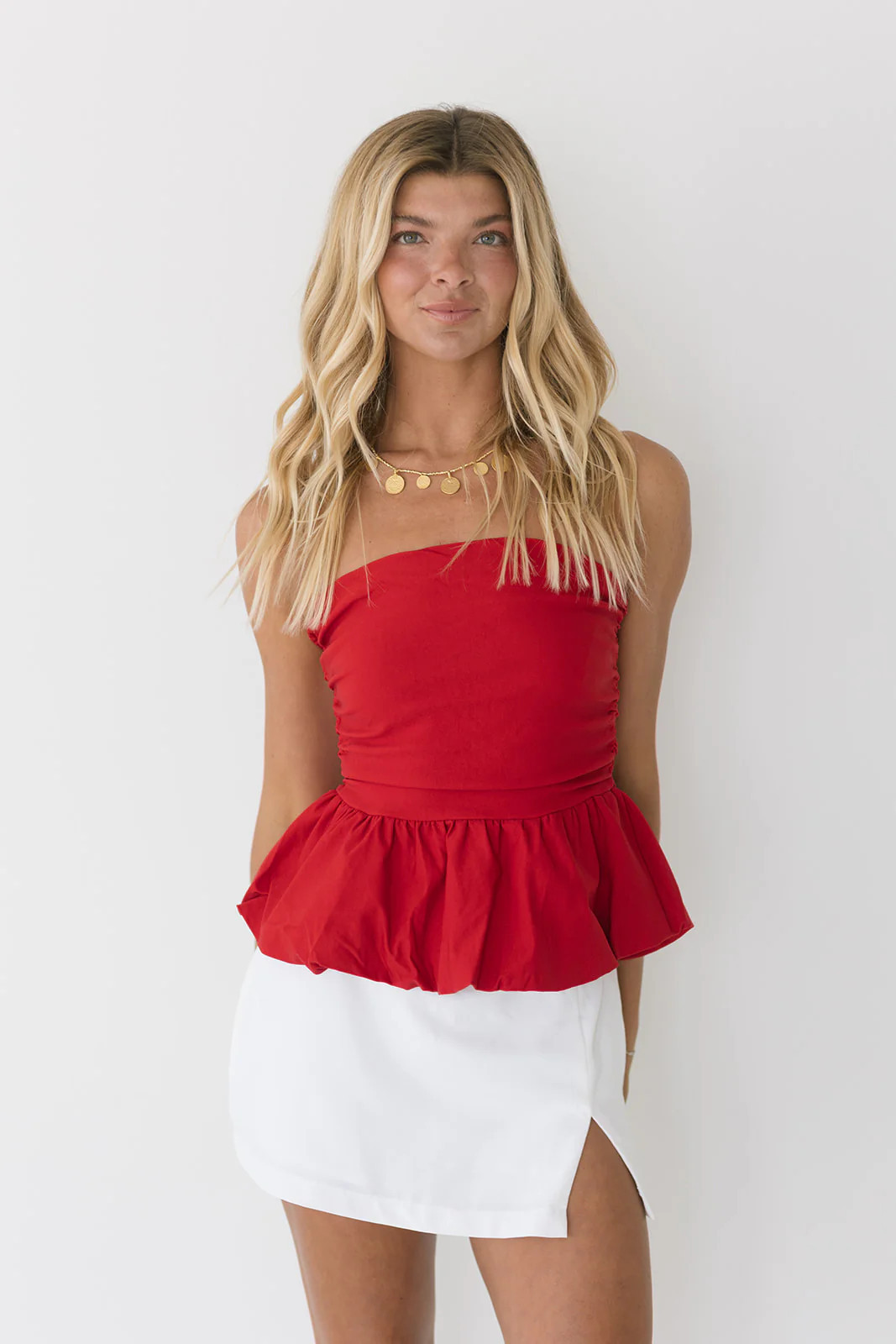 Rilyn Bubble Hem Top - Red Medium | Fancyd Boutiqe