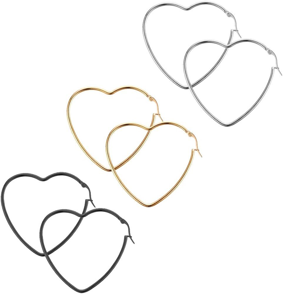 3 Pairs Big Hoop Geometric Earrings for Women, Hypoallergenic Stainless Steel Hoop Earrings Set P... | Amazon (CA)