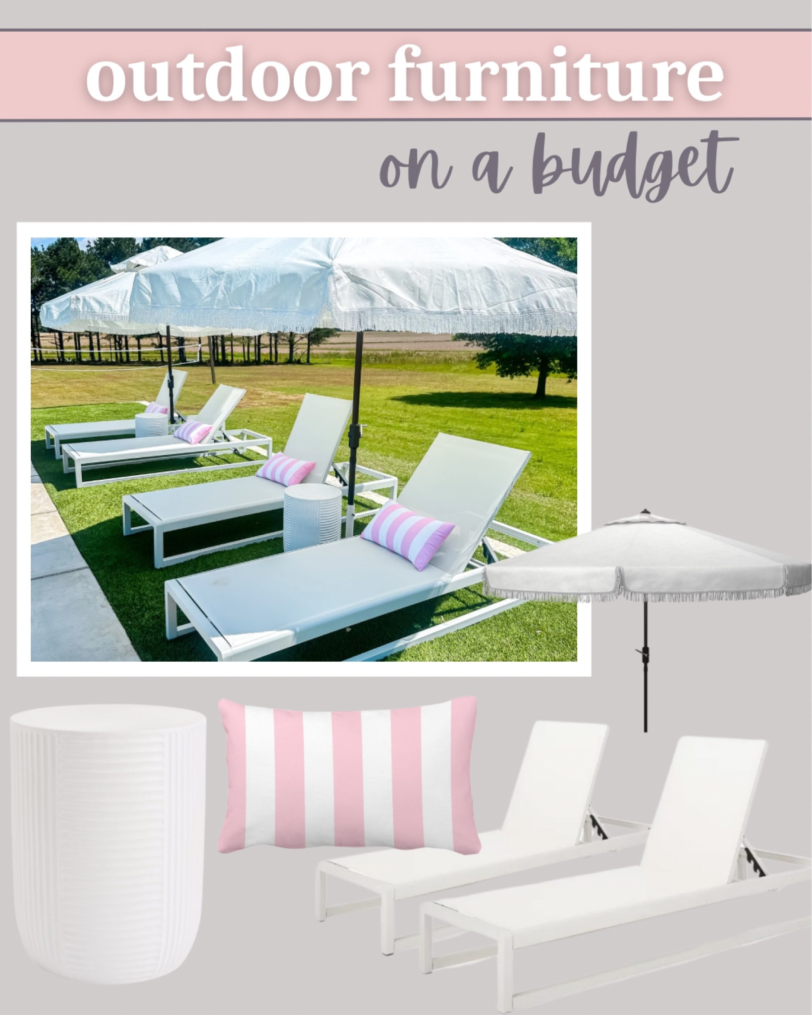 Outdoor living 
Outdoor lounge chair 
Pool chair 
Outdoor pillow 
Outdoor umbrella 

#LTKFamily #LTKHome #LTKSeasonal