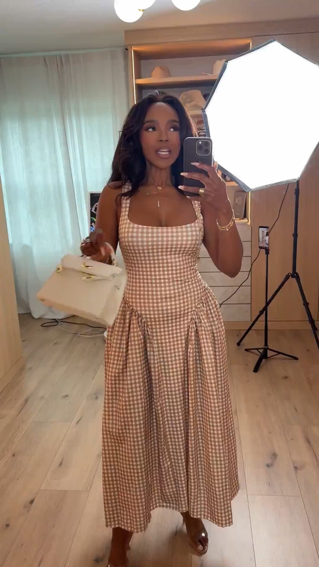 Hi babes 🤍 Scroll to shop this feminine gingham dress moment ✨

This neutral gingham maxi dress is giving effortless elegance in the best way. The structured bodice with the flowy full skirt creates such a flattering silhouette, and the soft neutral print makes it feel timeless and elevated without trying too hard. One of those dresses you’ll keep reaching for year after year because it never goes out of style.

Perfect for brunch, vacation dinners, baby showers, church, summer events, farmers markets, or elevated everyday looks.

📏 Measurements: 5’4” | 140 lbs | 34D | 27 | 40  
Wearing size Small

Gingham dress, neutral summer outfits, feminine maxi dresses, classy vacation outfits, effortless chic style, modest summer fashion, brunch outfit ideas, timeless dresses for women, elevated casual style, summer vacation dresses, feminine outfit inspiration, elegant everyday looks

Follow me on Instagram and YouTube @kirasfashionfinds

#LTKgrwm #LTKootd #LTKPetite