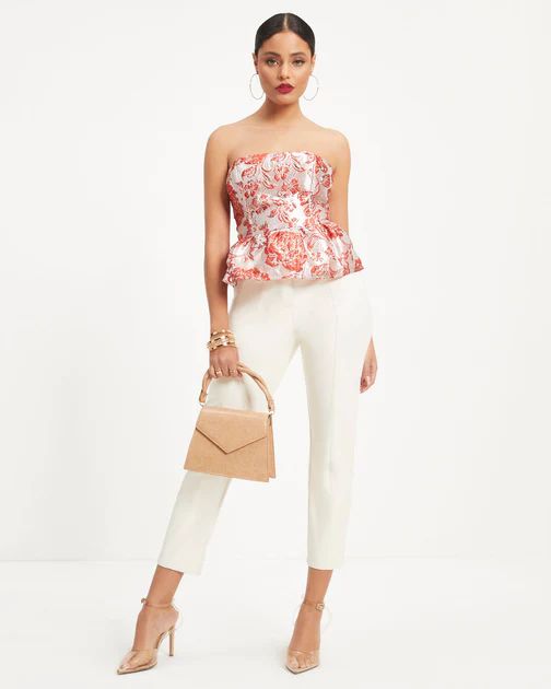 Dreaming Of Versailles Jacquard Strapless Peplum Top - Orange | VICI Collection