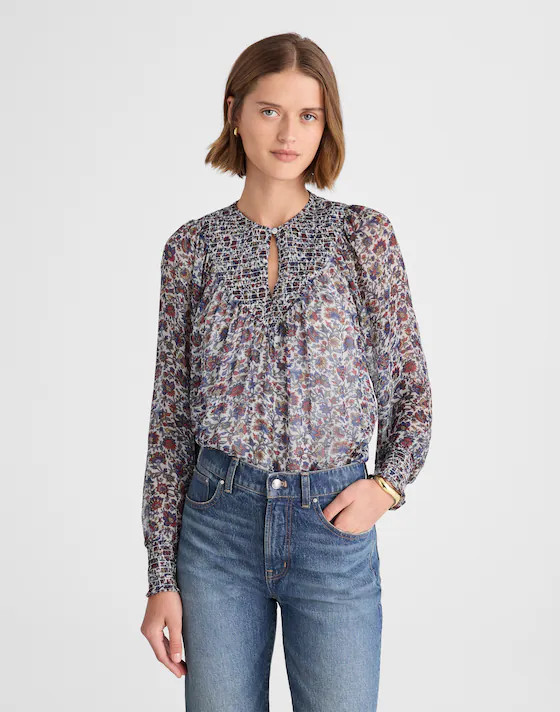 Smocked Split Crewneck Top | Madewell | Madewell