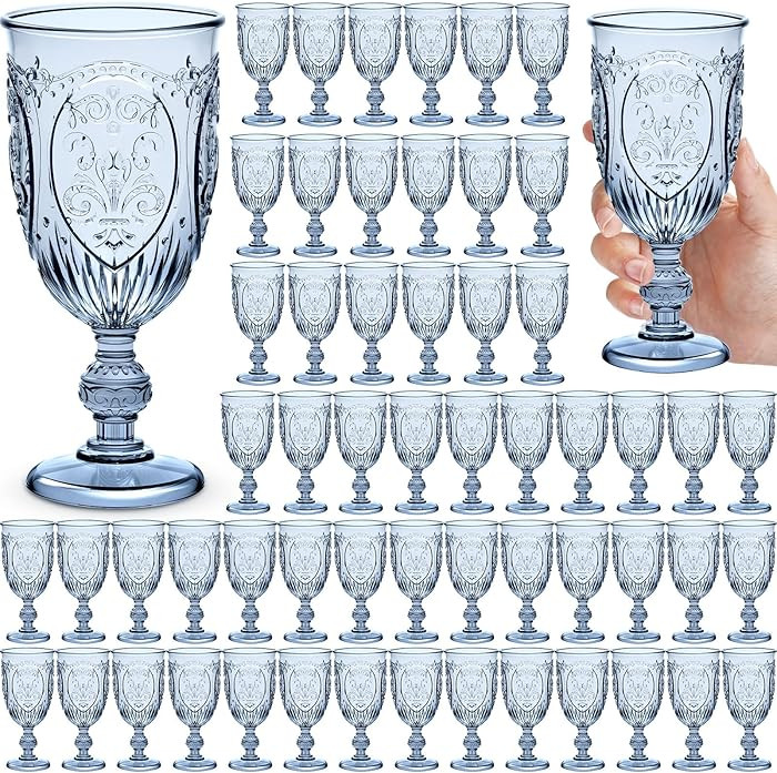 60 Pack Plastic Goblets 10oz Upgrade Vintage Water Goblet Plastic Wine Glasses Colored Retro Embo... | Amazon (US)