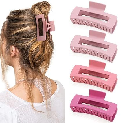 Canitor Pink Hair Clips 4PCS Pink Claw Clips Hair Clips for Women Thick Hair Matte Rectangular Ha... | Amazon (US)