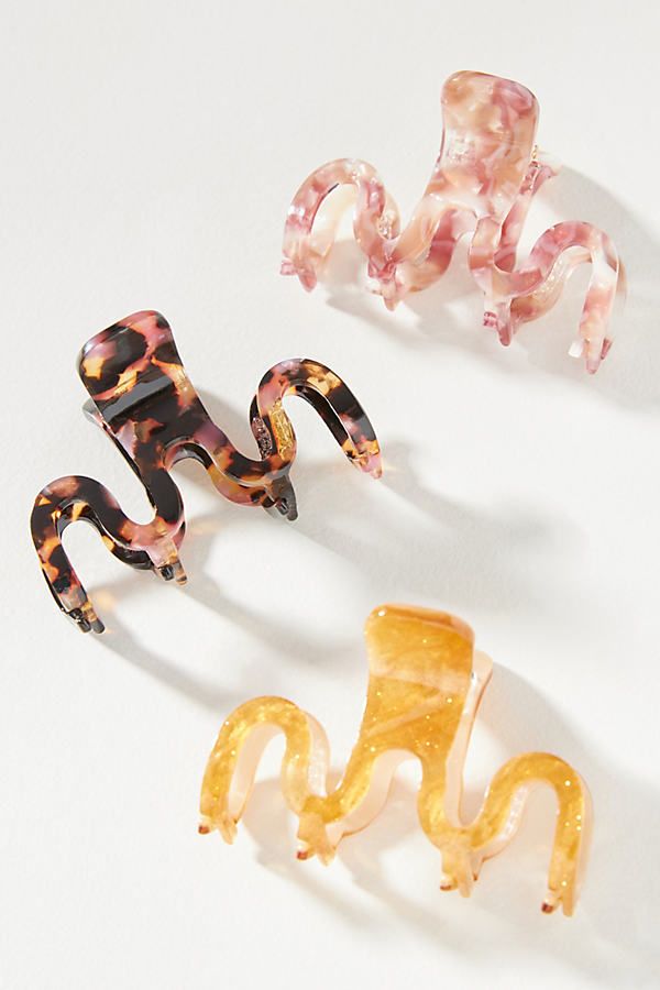 Wavy Claw Hair Clip Set By Anthropologie in Pink | Anthropologie (US)