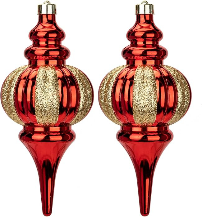 2 Pcs 10" Large Christmas Ball Ornaments - Shatterproof Finial Drop Decorations for Tree, Red & G... | Amazon (US)