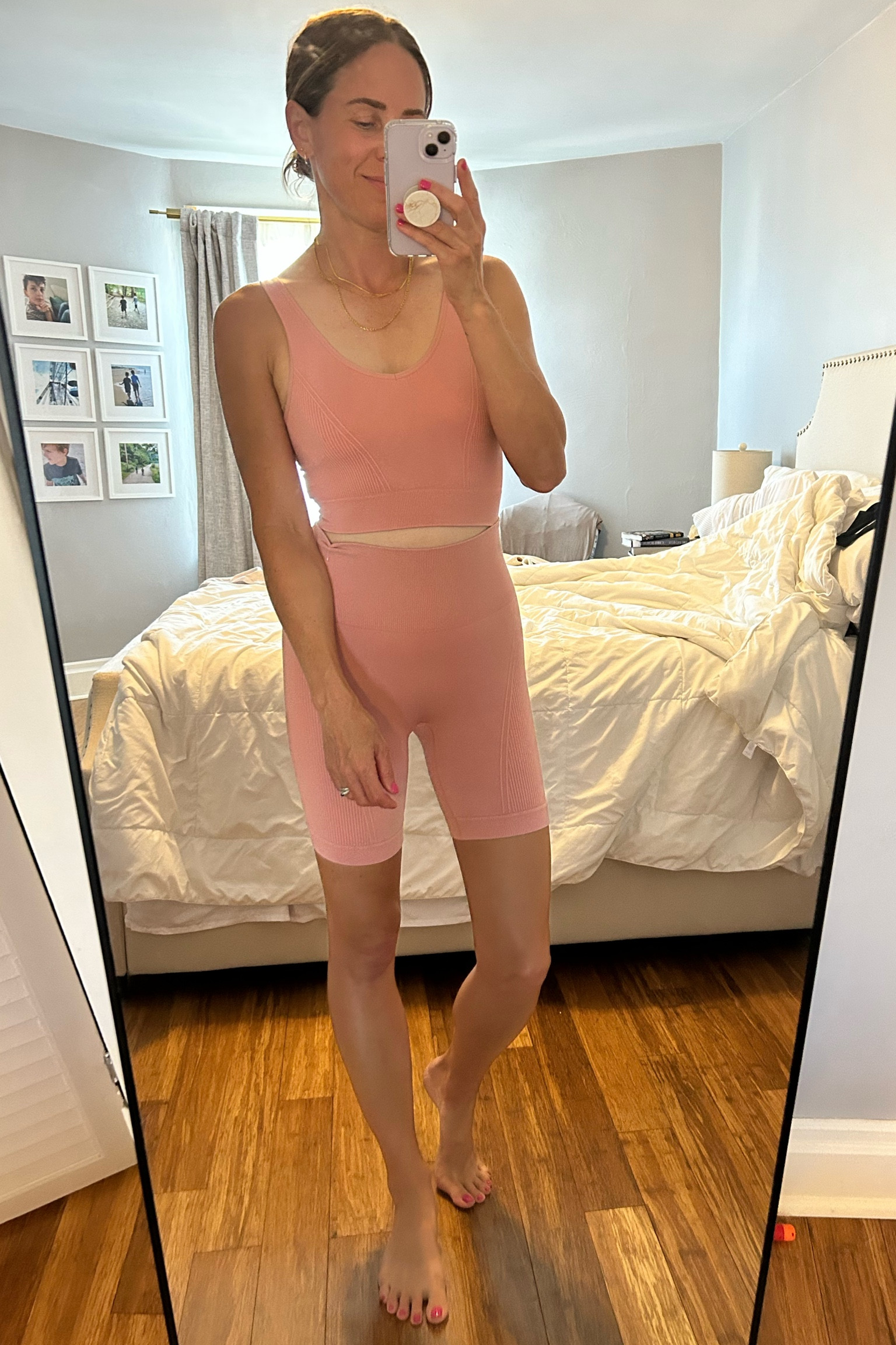 Walmart workout wear. Comes in other colors. Wearing an xs.