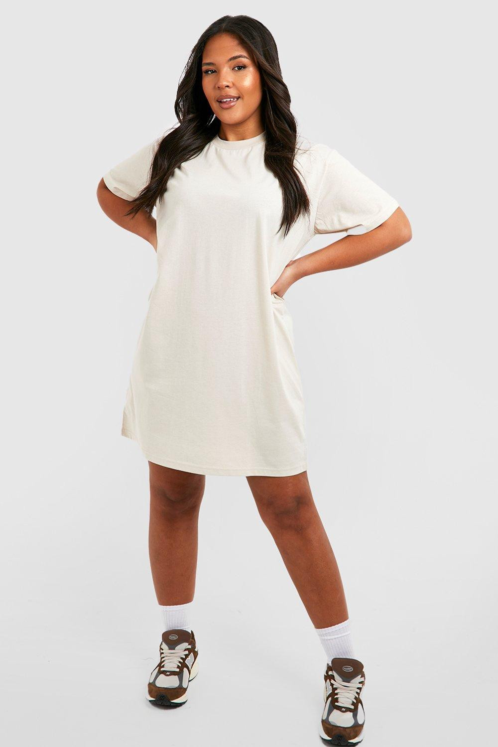 Womens Plus Cotton Short Sleeve T-Shirt Dress - Beige - 22 | Boohoo.com (US & CA)