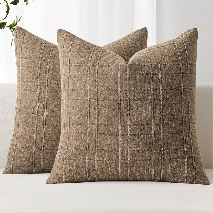 MIULEE Decorative Linen Check Throw Pillow Covers Neutral Farmhouse Vintage Fall Pillow Covers 18... | Amazon (US)