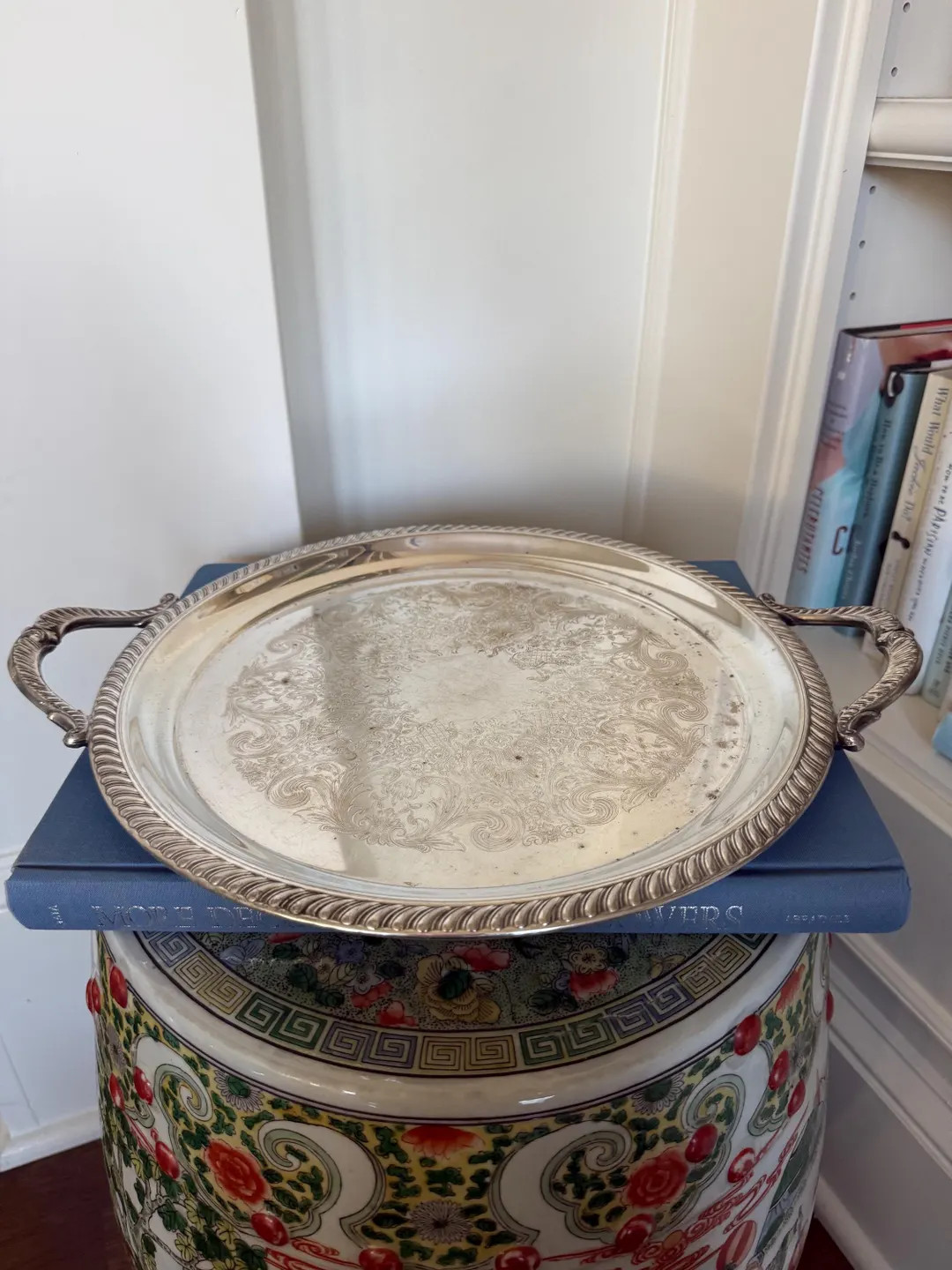 Vintage Silverplate Round Serving Tray With Handles | 15.5” | Ornate Etched Silver Platter | Cl... | Etsy (US)