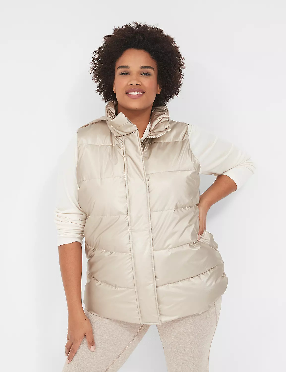 LIVI Zip-Front Shine Puffer Vest | LaneBryant | Lane Bryant (US)