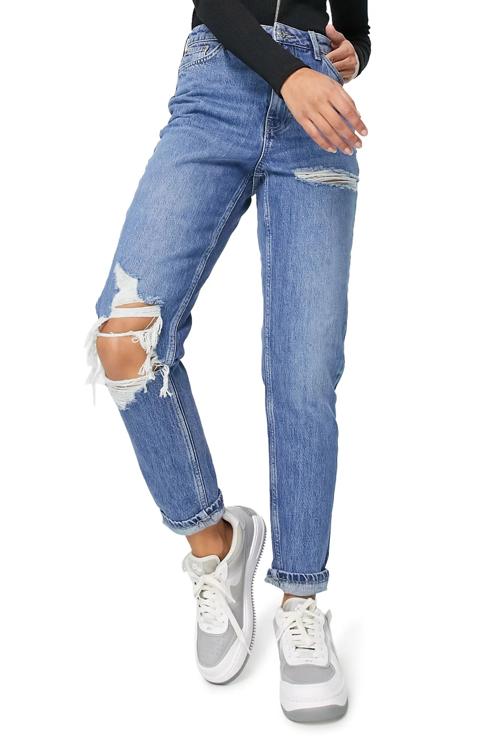 Topshop Distressed Ankle Mom Jeans | Nordstrom | Nordstrom