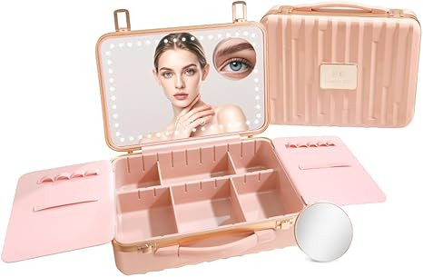ROWNYEON Travel Makeup Train Cases with Light Up Mirror, Large Makeup Bag Cosmetic Case with Adju... | Amazon (US)