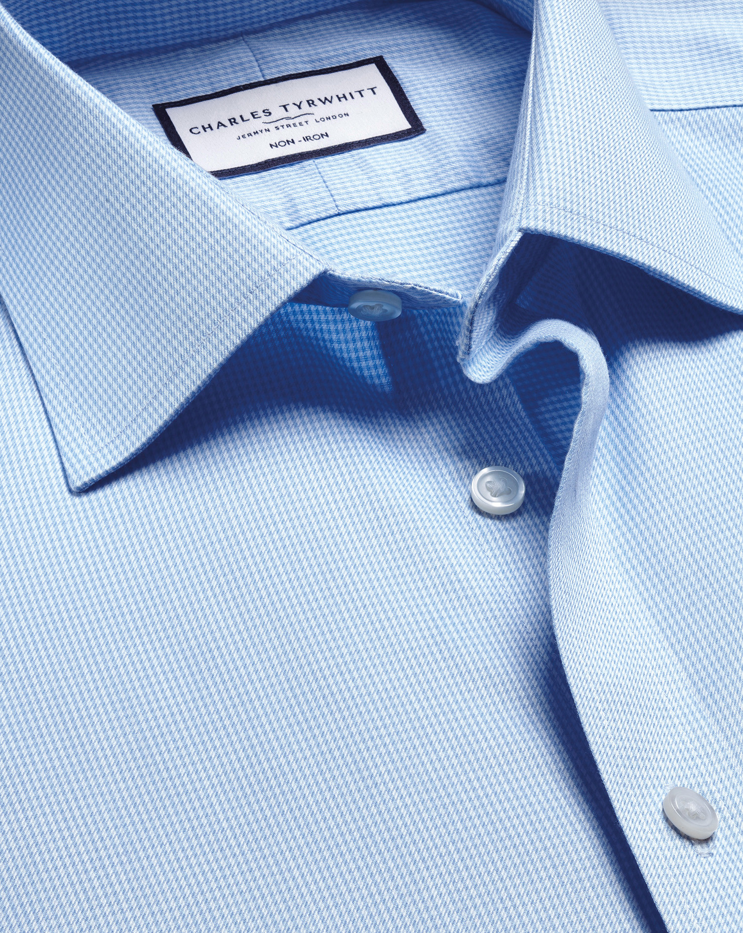 Non-Iron Puppytooth Shirt - Sky Blue | Charles Tyrwhitt