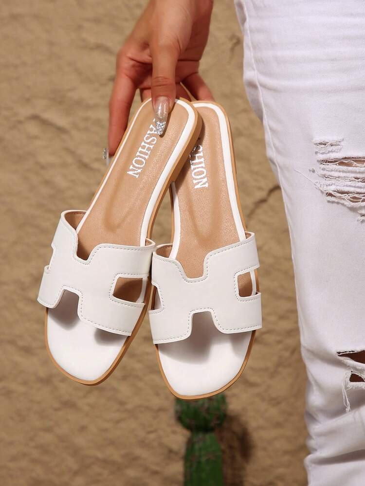 New Women's Fashion Elegant Hollow-Out PU Leather Beach Sandals,Spring Summer Outfits | SHEIN