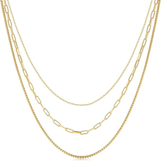 NUZON 14K Gold Plated Chain Choker Necklace for Women 16’’ Layering Jewelry | Amazon (US)