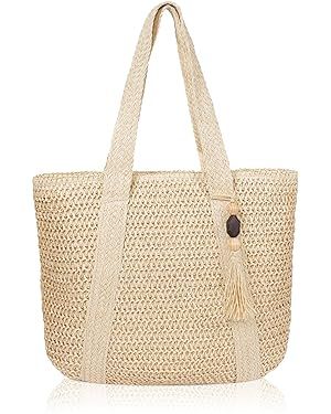 MABROUC Large Straw Beach Bag for women, Straw Tote Bag with Tassels, Woven Summer Handbag Should... | Amazon (US)