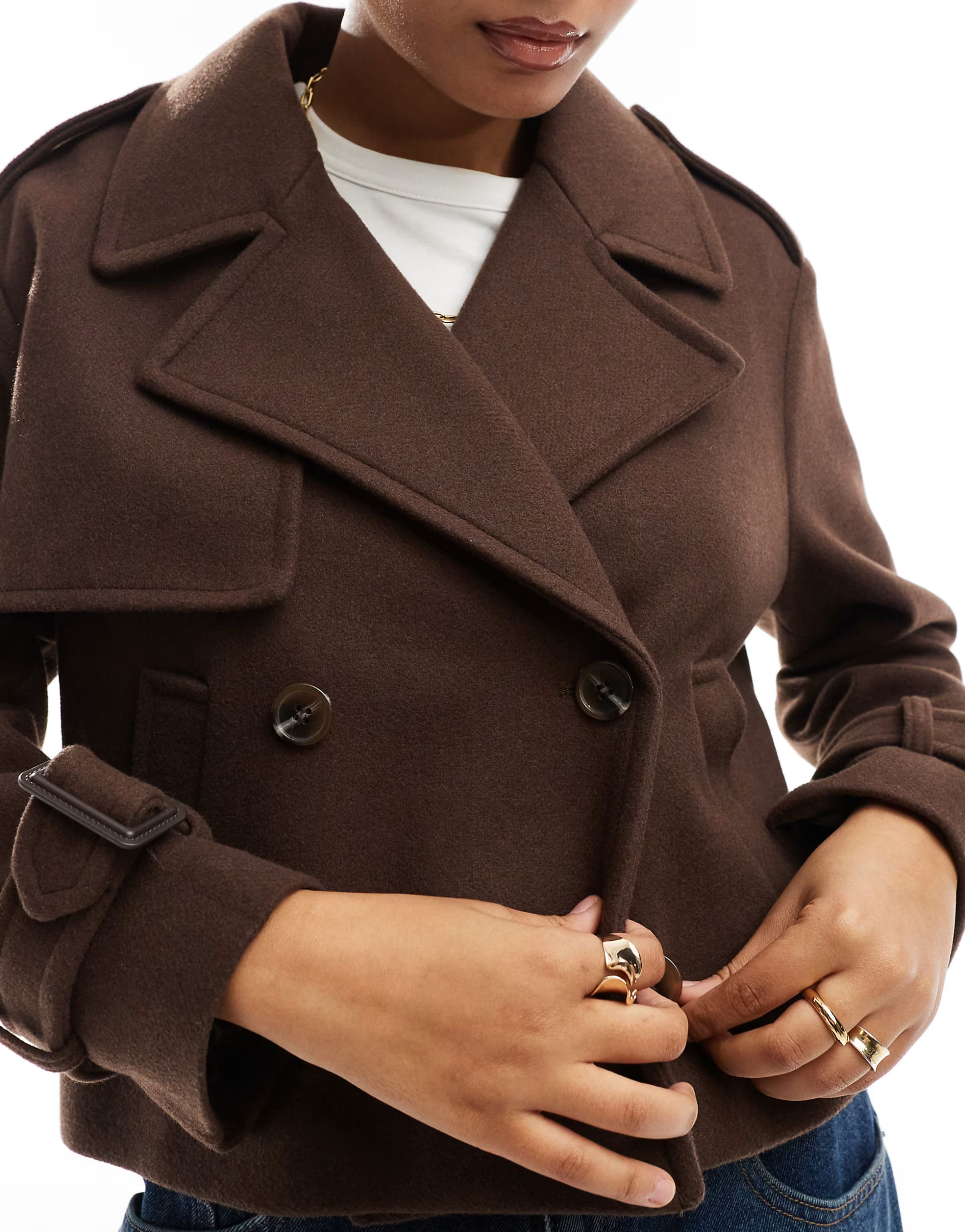 Bershka cropped wool trench coat in chocolate | ASOS | ASOS (Global)