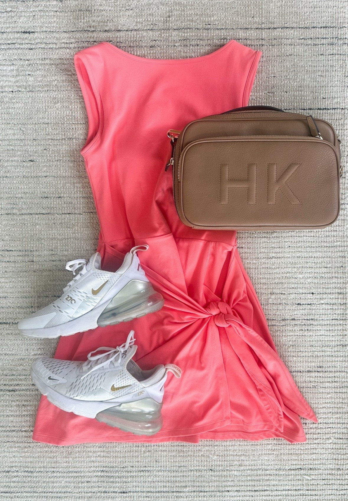 Summer athletic outfit with bright tie dress styled with Nike sneakers for a chic look! Dress is on sale for an extra 20% off  Love this for running errands, working out, or casual day at home outfit  

#LTKSaleAlert #LTKStyleTip #LTKSummerEdit
