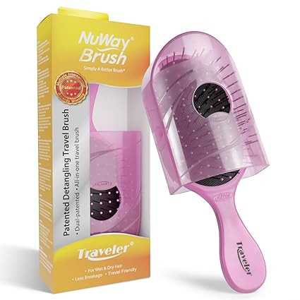 NuWay 4HAIR Traveler U.S. and International Patented Travel Brush (Petal Pink) | Amazon (US)