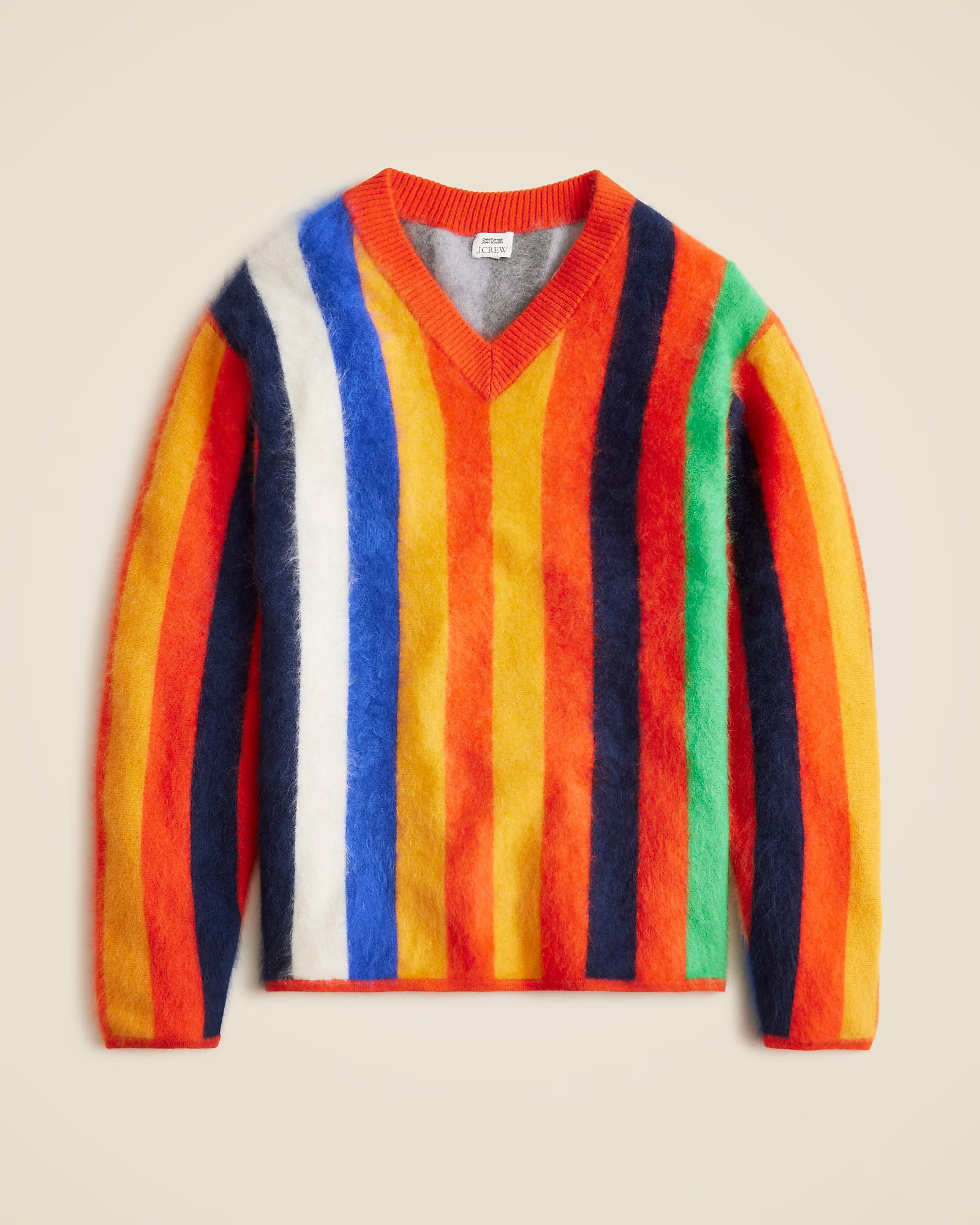 Christopher John Rogers X J.Crew brushed cashmere V-neck sweater in multistripe | J. Crew US
