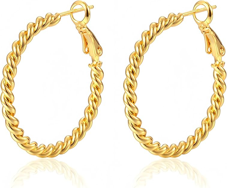 18K Gold Plated Twisted Hoop Earrings for Women, Twist Rope Gold Hoop Earrings with Hypoallergeni... | Amazon (US)