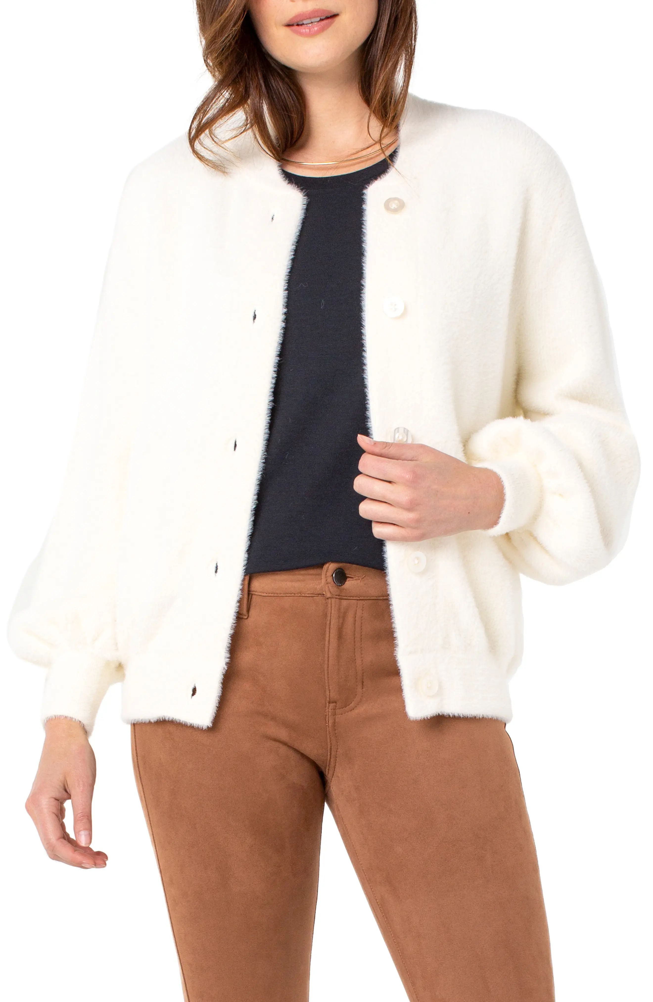Women's Liverpool Los Angeles Bomber Cardigan, Size Small - Ivory | Nordstrom