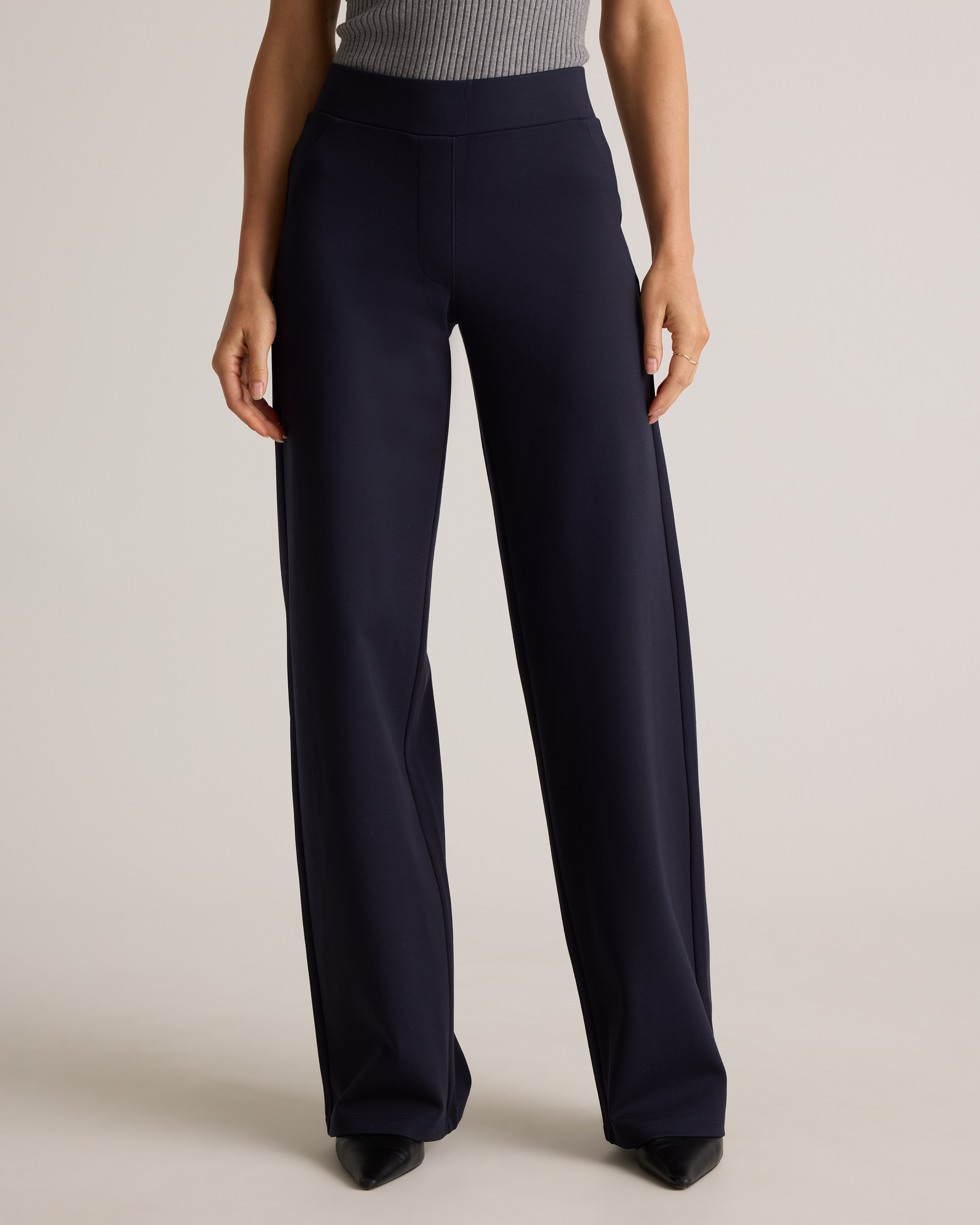 Quince | Women's Ultra-Stretch Ponte Wide Leg Pants in Navy, Size Large, Rayon | Quince