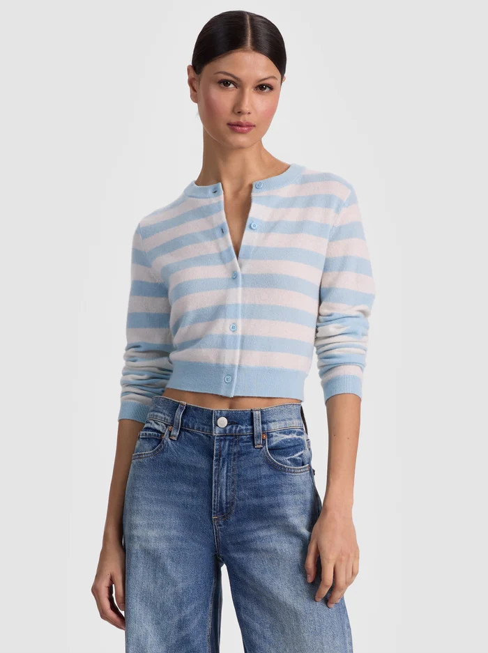 DOLLIE STRIPED CASHMERE CARDIGAN | Alice + Olivia
