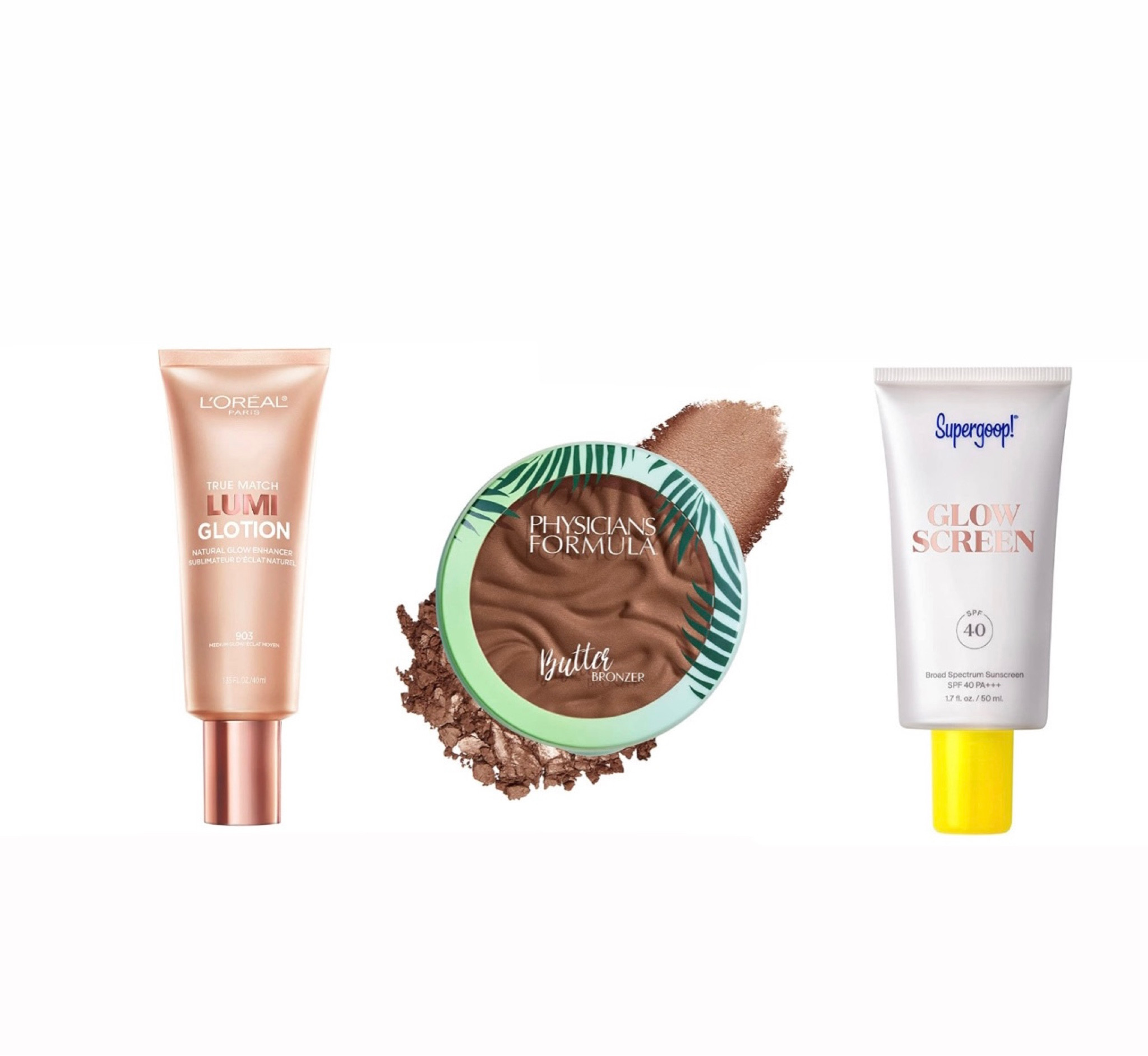 These products make my skin glow!!

L'Oreal Paris True Match LUMI Glotion instantly hydrates and luminizes skin for an all-over, fresh, natural glow. 

Add a touch of warmth to your complexion with the help of Physicians Formula Murumuru Butter Bronzer.

Glowscreen’s hydrating formula perfects skin, giving it a healthy dose of pearlescence and creating a totally dewy base layer for your look

#LTKBeautySale #LTKworkwear #LTKwedding