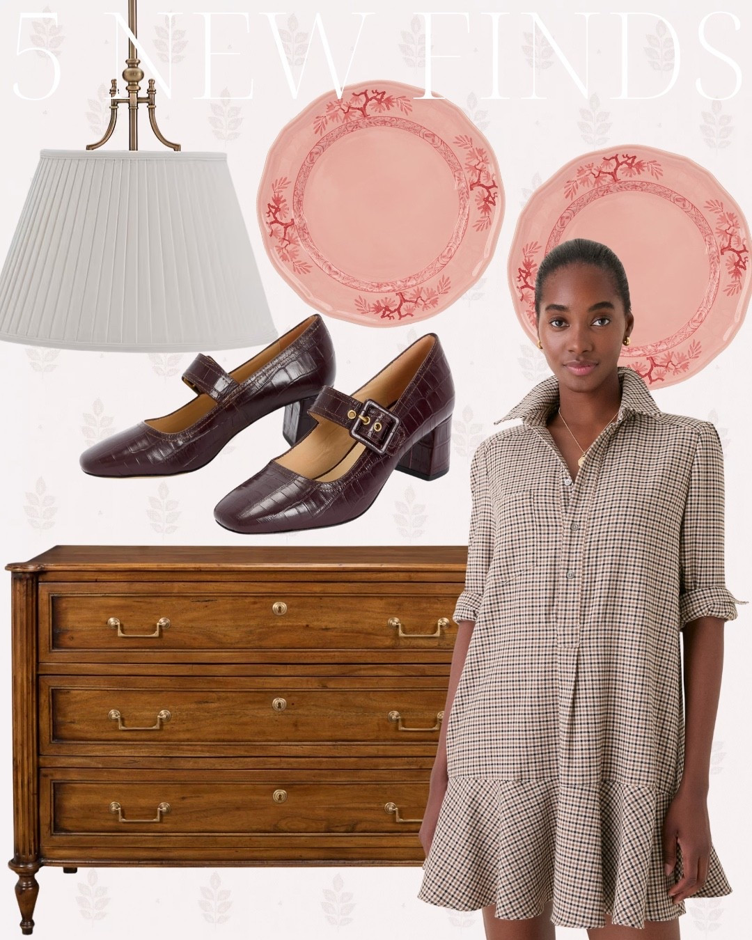 new fall finds, fall fashion finds, fall home decor, classic fall style, preppy fall outfit, traditional home decor, grandmillennial style, English country style, timeless home finds, brown and pink decor, fall dress, plaid dress, shirt dress, workwear dress, brown Mary Jane heels, block heel shoes, chocolate brown shoes, pink dinnerware, chinoiserie plates, pleated shade lamp, brass table lamp, wood dresser, traditional dresser, antique-inspired furniture, bedroom furniture, cozy fall home, autumn style inspiration, LTK home, LTK fashion, shop my finds

#LTKSeasonal #LTKOver40 #LTKHome