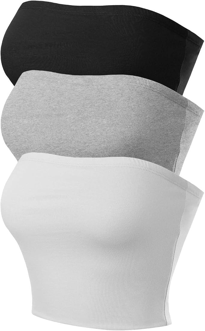 MixMatchy Women's Causal Strapless Double Layered Basic Sexy Tube Top Black/H.Grey/White 3Pack Bu... | Amazon (US)