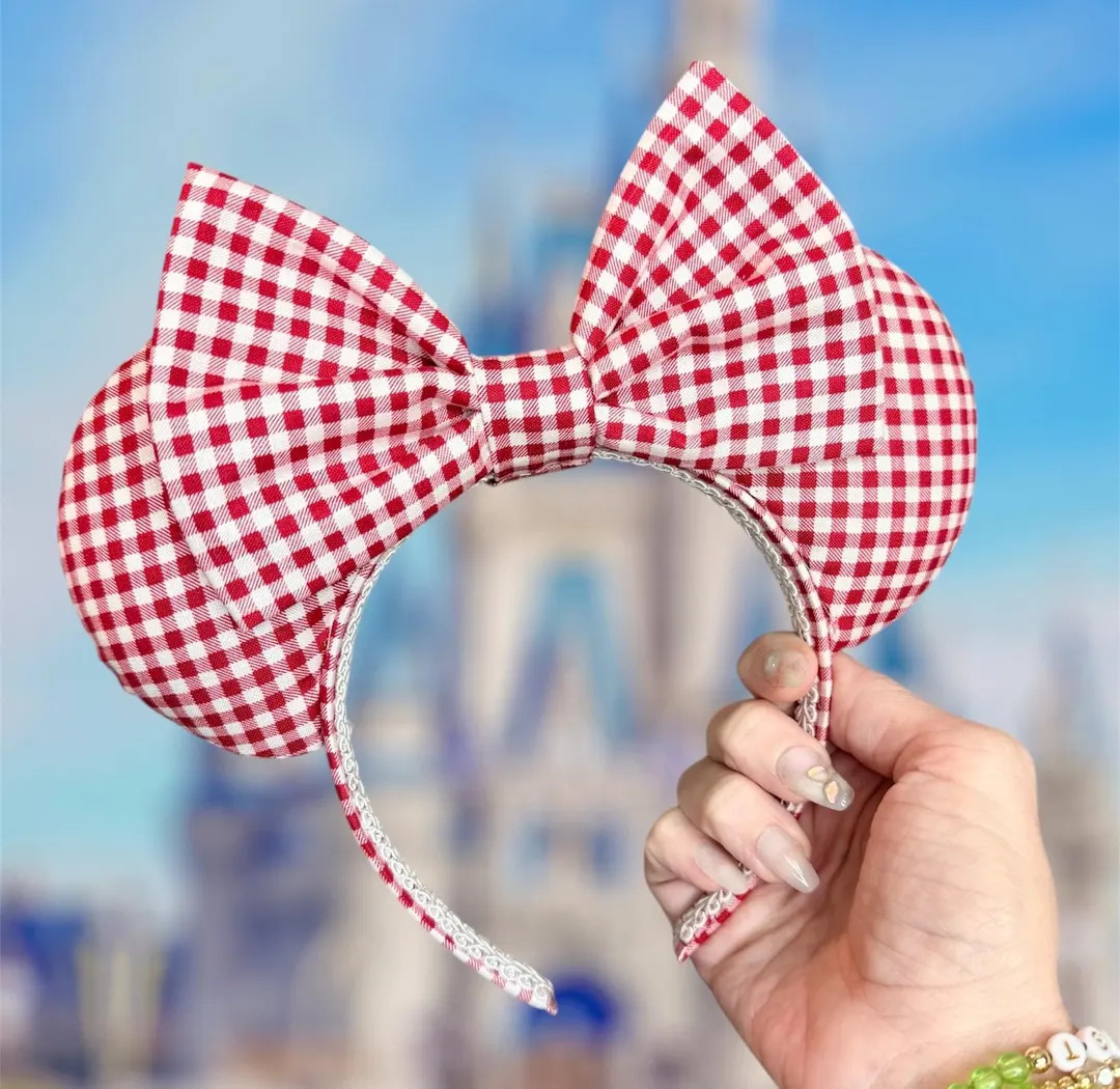 Red and White Gingham Minnie Ears Headband | Etsy (US)