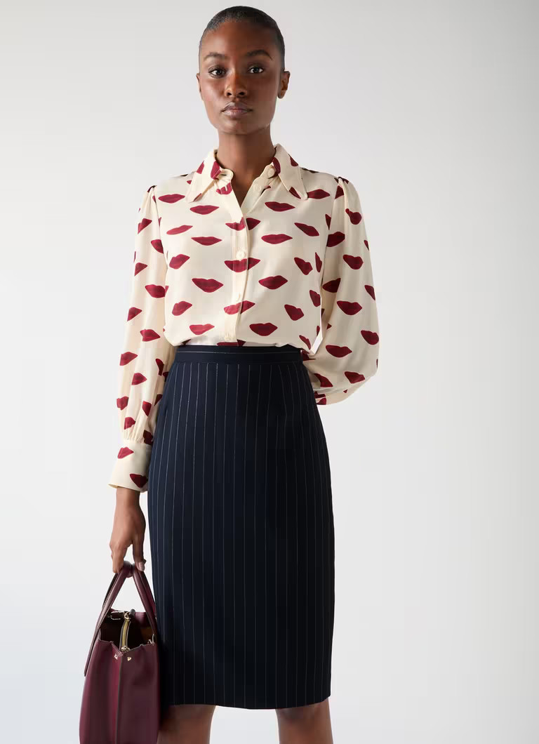 Bella Blue & Navy Wool Blend Pin Stripe Pencil Skirt | L.K. Bennett (UK)