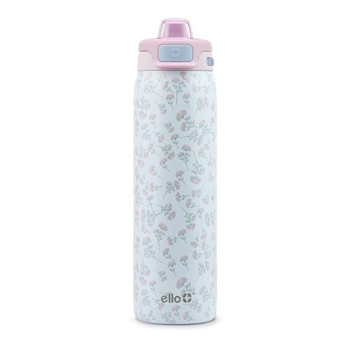 Ello Pop & Fill 22oz Stainless Steel Water Bottle with QuickFill Technology, Double Walled and Vacuum Insulated Metal, Leak Proof Locking Lid, Straw and Chug, Reusable, BPA Free, Serene Bloom | Amazon (US)